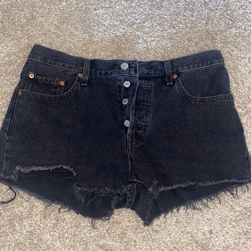 Distressed Levi’s black Jean cut off shorts gently used condition super cute